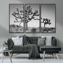 Joshua Tree Wall Art Canvas Print – Framed Monochrome Desert