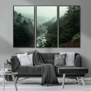 Misty Forest Wall Art Canvas Print – Framed Foggy River