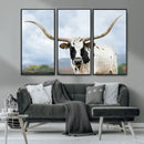 Texas Longhorn Wall Art Canvas Print – Framed Western Rustic