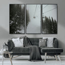 Ski Lift Wall Art Canvas Print – Snowy Pines Misty Landscape
