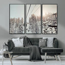 Frosty Pines Wall Art Canvas Print – Framed Cozy Cabin Ski