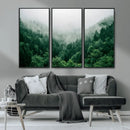 Misty Green Forest Canvas Print – Framed Serene Foggy Pine