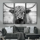 Black White Highland Cow Wall Art Canvas Print