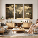 Large Framed Vintage World Map Wall Art Print for Home Wall