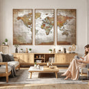 Vibrant Watercolor World Map Canvas Wall Art – Framed Travel