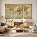 Vintage World Map Wall Art Canvas Print, Detailed World Map