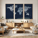 Blue Detailed World Map Wall Art Canvas Print, Modern Framed by MyGreatCanvas | Canvas Wall Art Prints | Photo Prints & Wall Decor