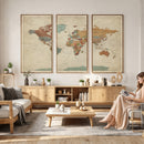 Vintage World Map Canvas Wall Art Print – Framed Modern