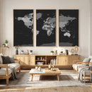 Black World Map Wall Art Canvas Print – Detailed Map of the by MyGreatCanvas | Canvas Wall Art Prints | Photo Prints & Wall Decor