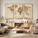 Rustic Vintage World Map Canvas Print – Framed Modern