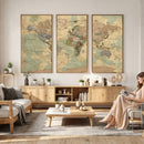 Vintage World Map Wall Art | Ready to Hang and Framed