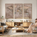 Grunge World Map Canvas Wall Art - Vintage Aged World Map