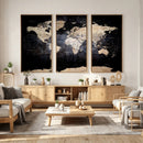 Grunge World Map Wall Art | 3-Panel Large Beige and Brown by MyGreatCanvas | Canvas Wall Art Prints | Photo Prints & Wall Decor