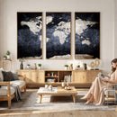 Vintage World Map Canvas Wall Art – Antique Triptych Map