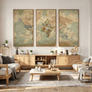 World Map Wall Art Canvas Print, Rustic Map Print, Framed