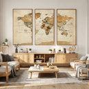 Vintage World Map Canvas Print – Framed Rustic Detailed Map