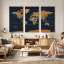 Modern World Map Canvas Print – Framed Detailed Map of the