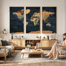 Vintage World Map Canvas Wall Art – Detailed Map with