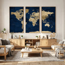 Navy Blue World Map Canvas Print – Detailed Map Minimal Navy