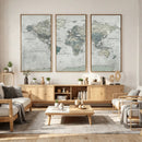 Neutral Vintage World Map Canvas Wall Art Print, Classic Map