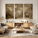 Dark Vintage World Map Canvas Wall Art Print, Antique Map