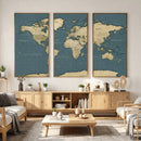 Minimal Vintage World Map Canvas Wall Art Print, Neutral