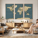 Minimal Vintage World Map Canvas Wall Art Print, Neutral