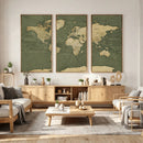 Large World Map Canvas Wall Art Print for Study Room Decor -