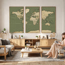 Vintage World Map Canvas Wall Art Print, Classic Global Map