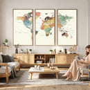 Framed World Map Wall Art Canvas Print for Living Room and