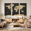 Vintage Blue and Brown World Map Canvas Wall Art – Framed