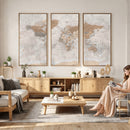 Detailed World Map Wall Art Canvas Print for Home and Office Decor