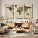 Vintage World Map Canvas Wall Art – Framed Travel Map for