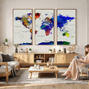 Vintage World Map Canvas Wall Art – Framed Travel Map with