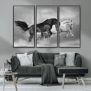Wild Horses Wall Art Canvas Print – Framed Black and White
