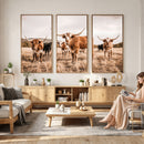 Texas Longhorn Cattle Wall Art Canvas Print, Sepia Western