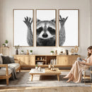 Funny Raccoon Canvas Wall Art, Black White Hands Up Animal Photo Print, Humorous Wildlife Decor, Kids Room Nursery Art, Quirky Animal Gift by MyGreatCanvas | Canvas Wall Art Prints | Photo Prints & Wall Decor