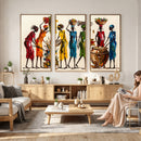 African Folk Art Canvas Wall Art, Colorful African Women Village Painting Print, Tribal Ethnic Home Decor, Vibrant African Art, Living Room