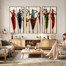 African Folk Art Canvas Wall Art, Colorful African Women Village Painting Print, Tribal Ethnic Home Decor, Vibrant African Art, Living Room