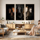 Horse Wall Art Canvas Print, Wild Horses Portrait Photography, Dramatic Equestrian Decor, Black Brown White Horse Herd, Rustic Ranch Art
