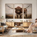 Texas Longhorn Wall Art Canvas Print – Brown Horned Bull