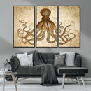 Sepia Octopus Wall Art Abstract Animal Canvas Print