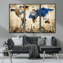 World Map Canvas Print – Vintage Blue and Gold World Map by MyGreatCanvas | Canvas Wall Art Prints | Photo Prints & Wall Decor