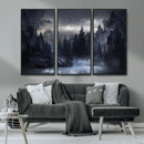 Night Landscape and Trees Wall Art Canvas Print