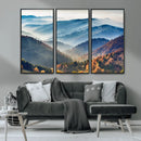 Misty Mountain Sunrise Triptych Canvas Print – Autumn by MyGreatCanvas | Canvas Wall Art Prints | Photo Prints & Wall Decor
