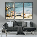 Seashells on Rustic Wooden Background, Seashells Wall Art