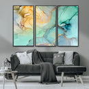 Abstract Aqua and Gold Fluid Wall Art Canvas | 3 Panel Large by MyGreatCanvas | Canvas Wall Art Prints | Photo Prints & Wall Decor