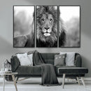 Black and White Lion Canvas Wall Art – Animal Print Artwork