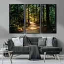 Sunlit Forest Pathway Canvas Print | 3 Panel Large Nature by MyGreatCanvas | Canvas Wall Art Prints | Photo Prints & Wall Decor