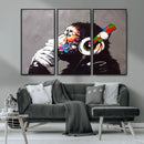 Dj Monkey Listening to Music Wall Art Print | Banksy Monkey by MyGreatCanvas | Canvas Wall Art Prints | Photo Prints & Wall Decor